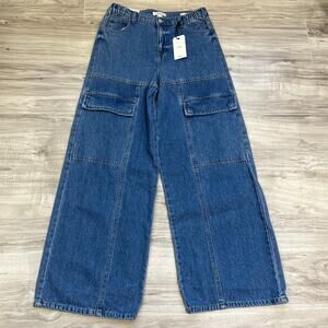 Forever 21 Women's Relaxed Fit Straight Leg Cargo Blue Jeans Size 25